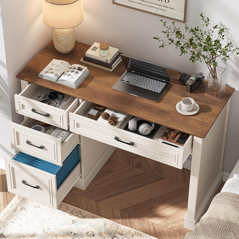 Vabches Farmhouse 47" Executive Desk with 3 Drawers, Unique White