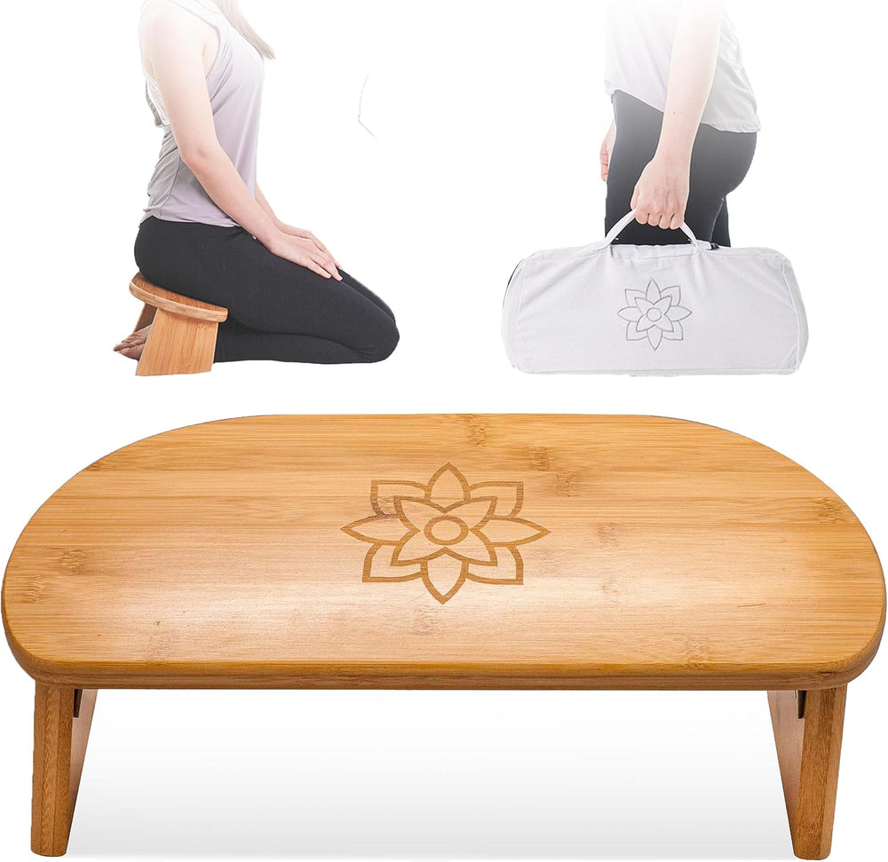 Mindful Modern Folding Meditation Bench - Bamboo Kneeling Stool with Locking ...