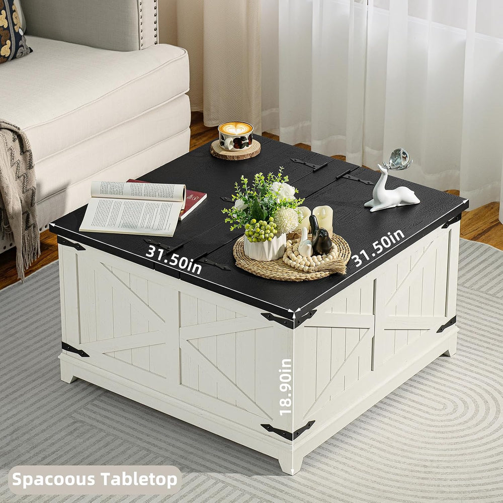 Joaxswe Farmhouse Coffee Table with Hidden Storage Compartment, Antique Black...