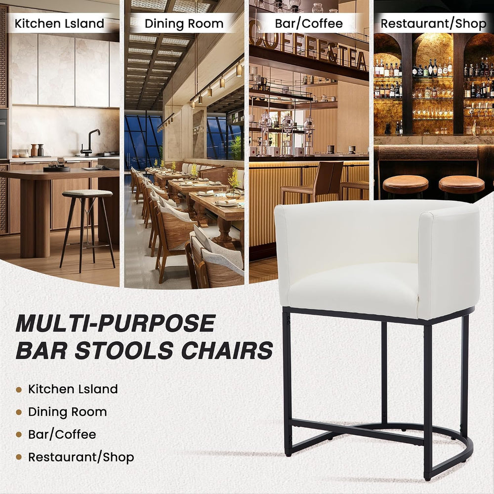 HNY White Modern Barrel Counter Height Bar Stool, 24 Inch PU Leather Kitchen ...