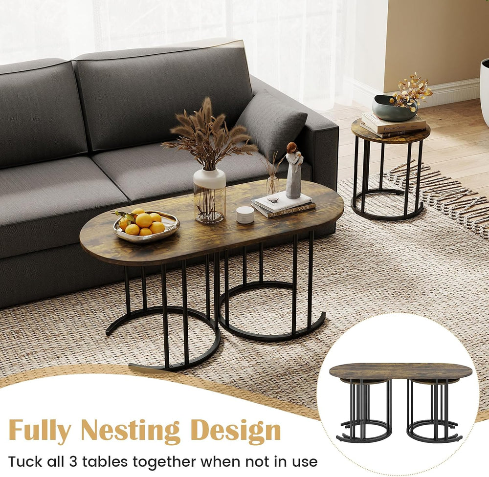 GIANTEX Nesting Coffee Table Set of 3, Living Room Table Set, Brown
