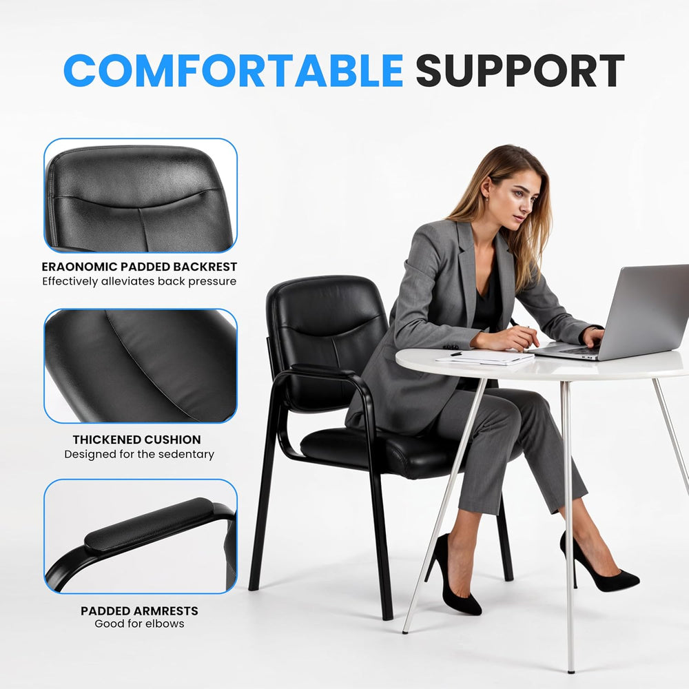Simple Deluxe Leather Guest Chair with Padded Arm, Waiting Room Chairs Statio...
