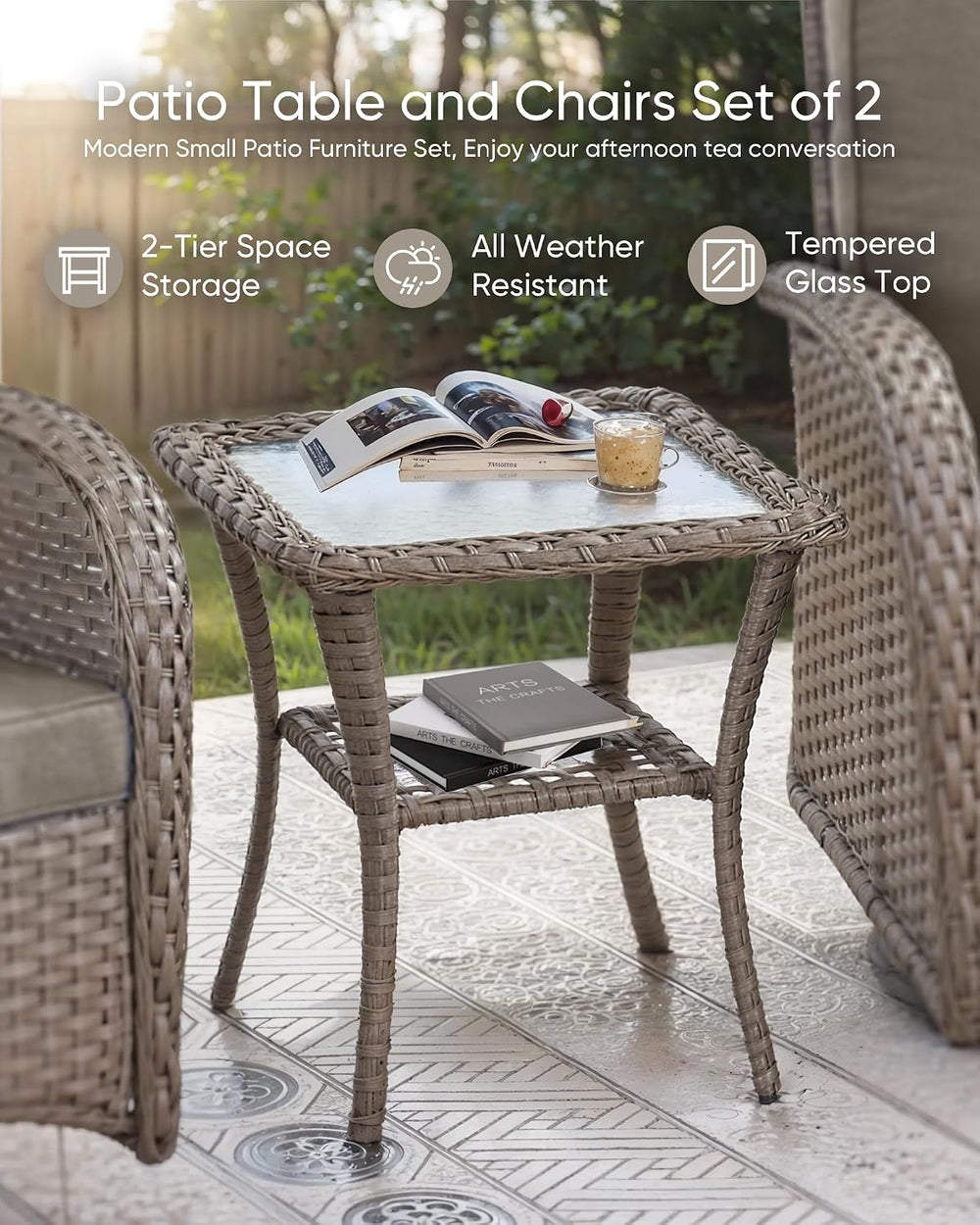 HUMMUH 6 Piece Wicker Patio Set, Swivel Rockers & Glider, Grey/Grey