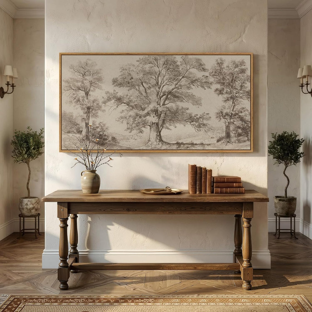 Extra Large Framed Vintage Landscape Wall Art for Living Room, 60x30 Inch