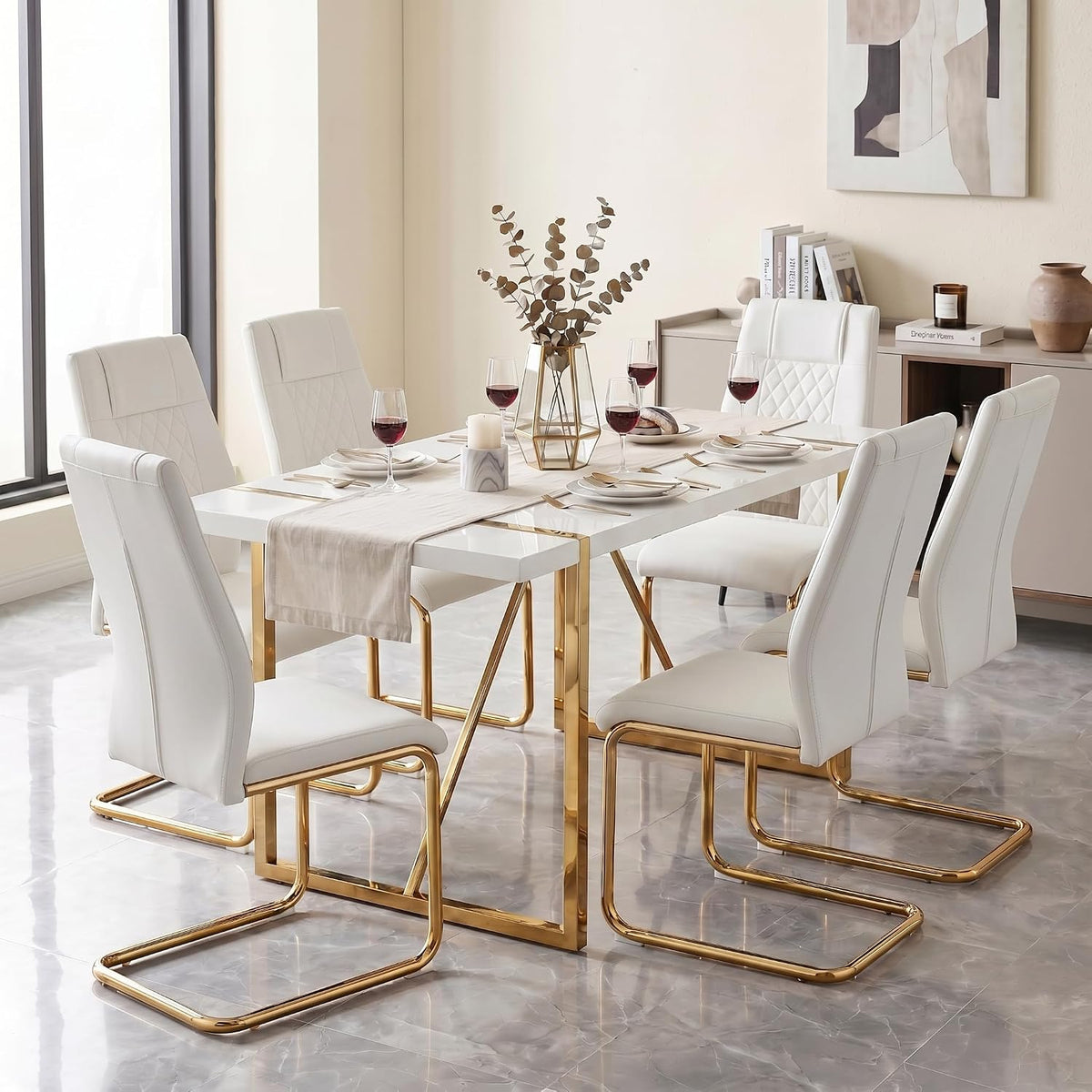 gopop Dining Table Set for 6, Kitchen Table Chairs Set of 6, 7-Piece