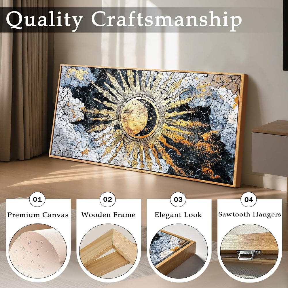 imjiayu Gold Sun Large Framed Wall Art Boho Celestial Dark Academia Decor