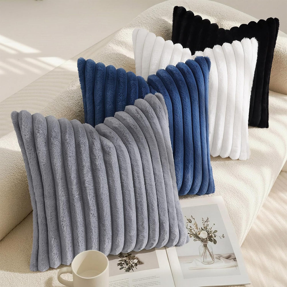 decorUhome Fall Faux Fur Throw Pillow Covers 26x26 Set of 2 Black