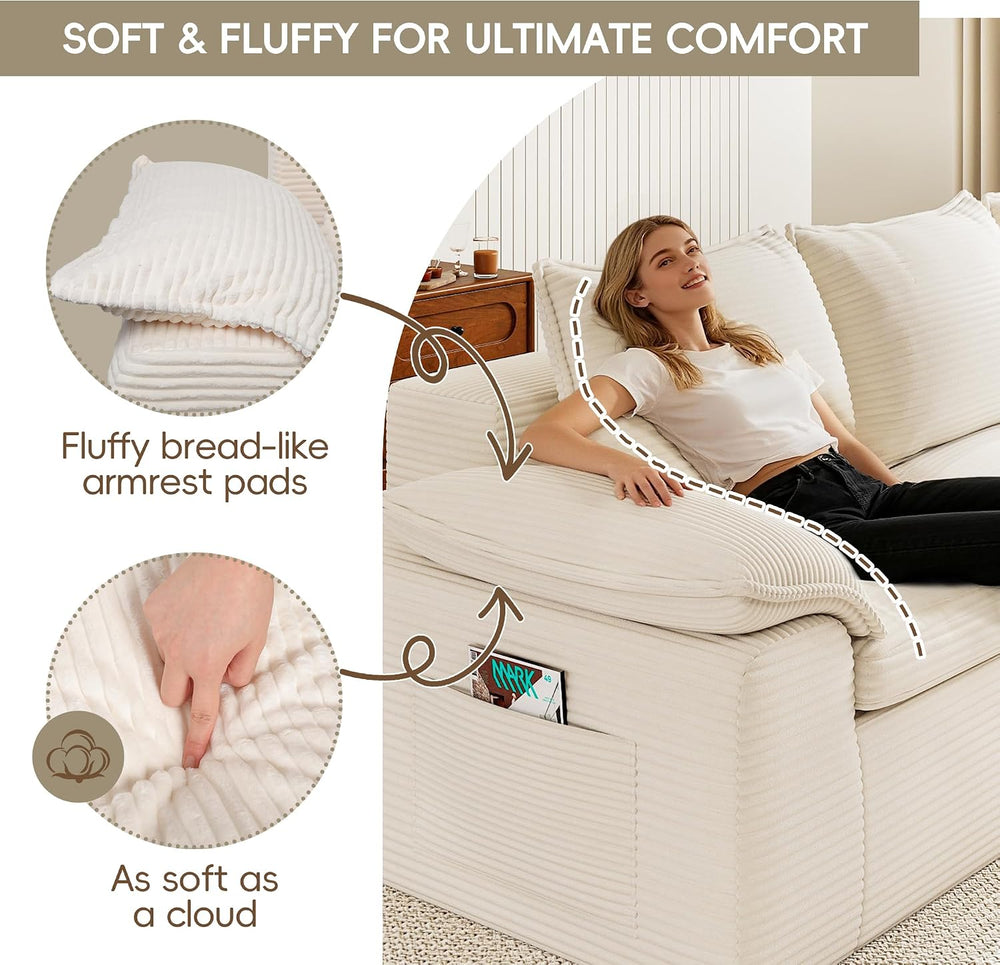 2Pcs Cloud Sectional Couch Sets, Convertible Modular Sofa. Beige