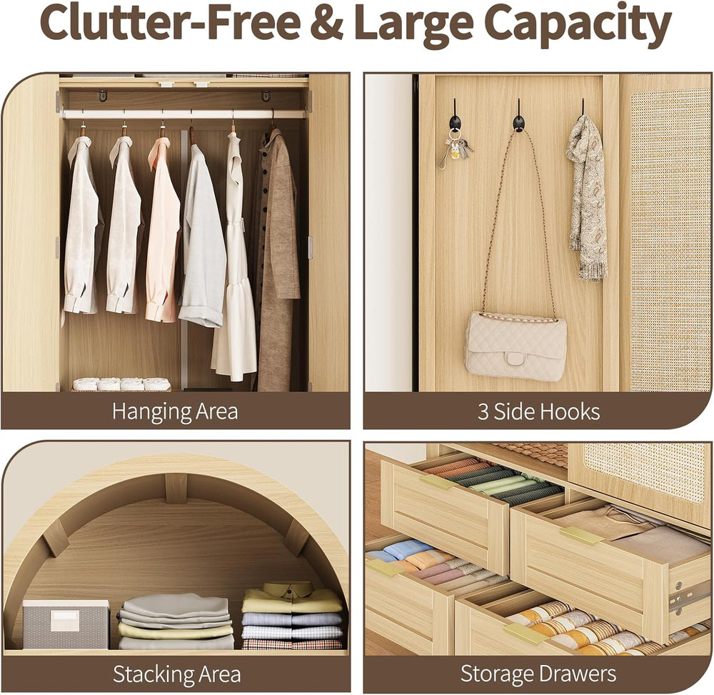 Armoire Wardrobe Closet with 4 Drawers - 2 Wood Bedroom Armoires and Wardrobe...