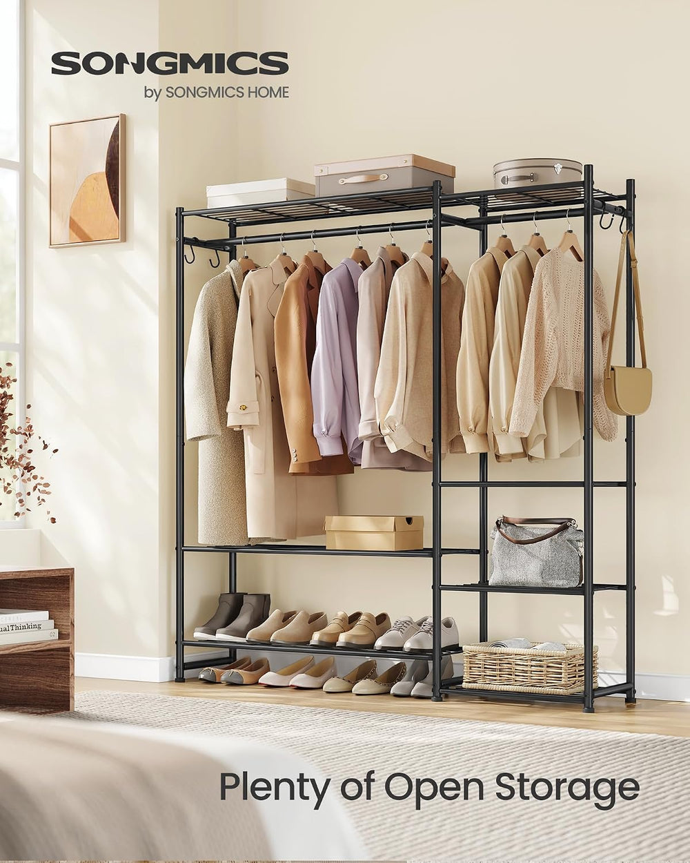 SONGMICS Portable Closet Wardrobe, Freestanding Clothing Rack, Black
