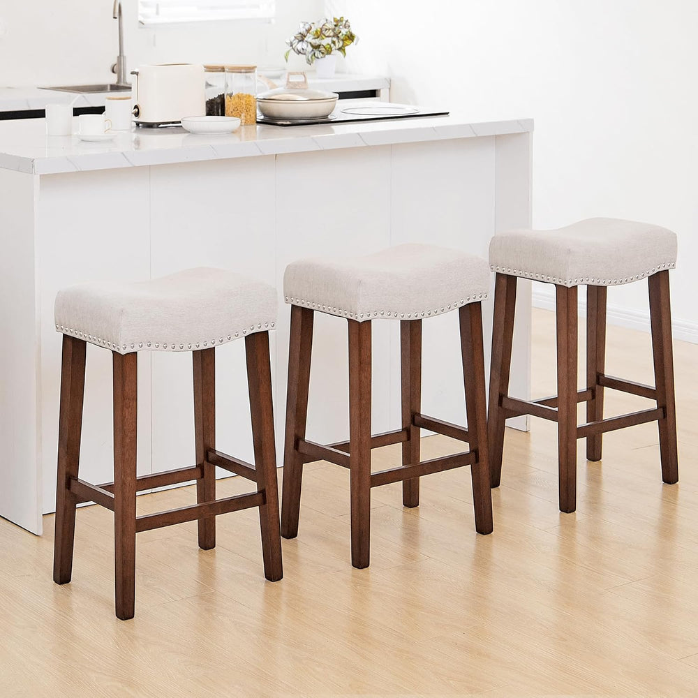 PrimeZone 26 Inch Counter Height Saddle Bar Stools Set of 3, Beige