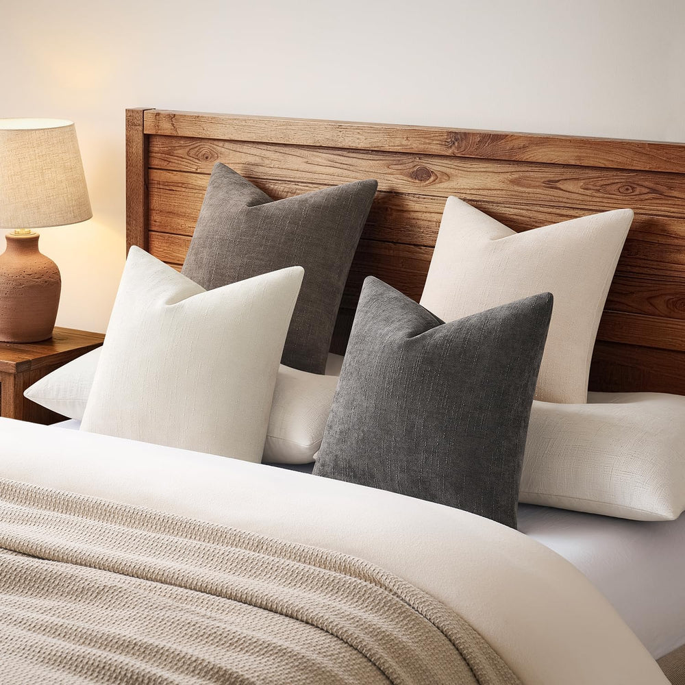 Pack of 4 Throw Pillow Covers 20x20 Inch Chenille Textured Neutral Soft Pillo...