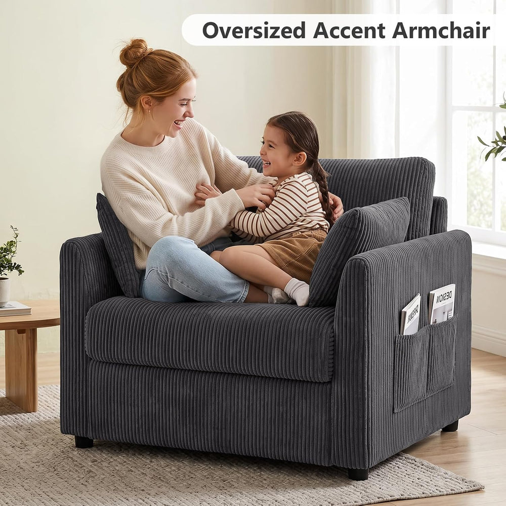 38" Oversized Accent Chair with Side Pockets(Gray)