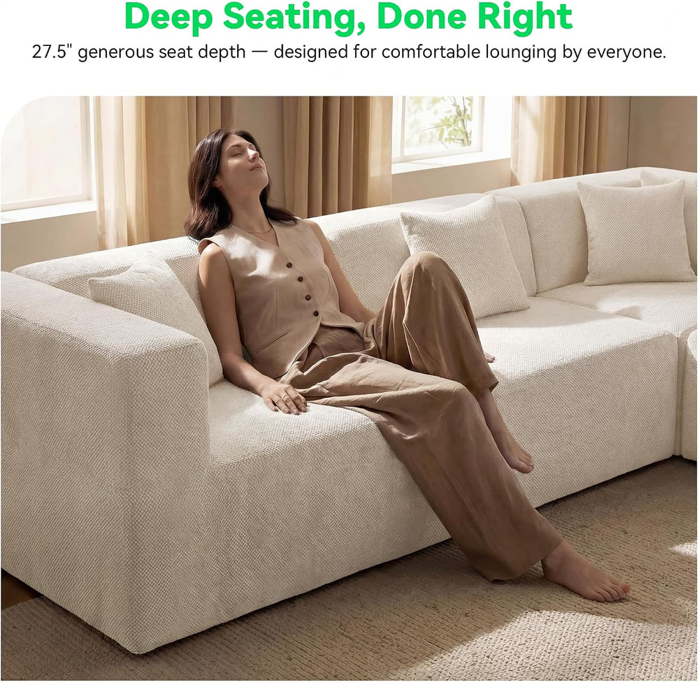 MONVANE Oversized Boneless Sectional Couch 12-Seat, Chenille, Beige