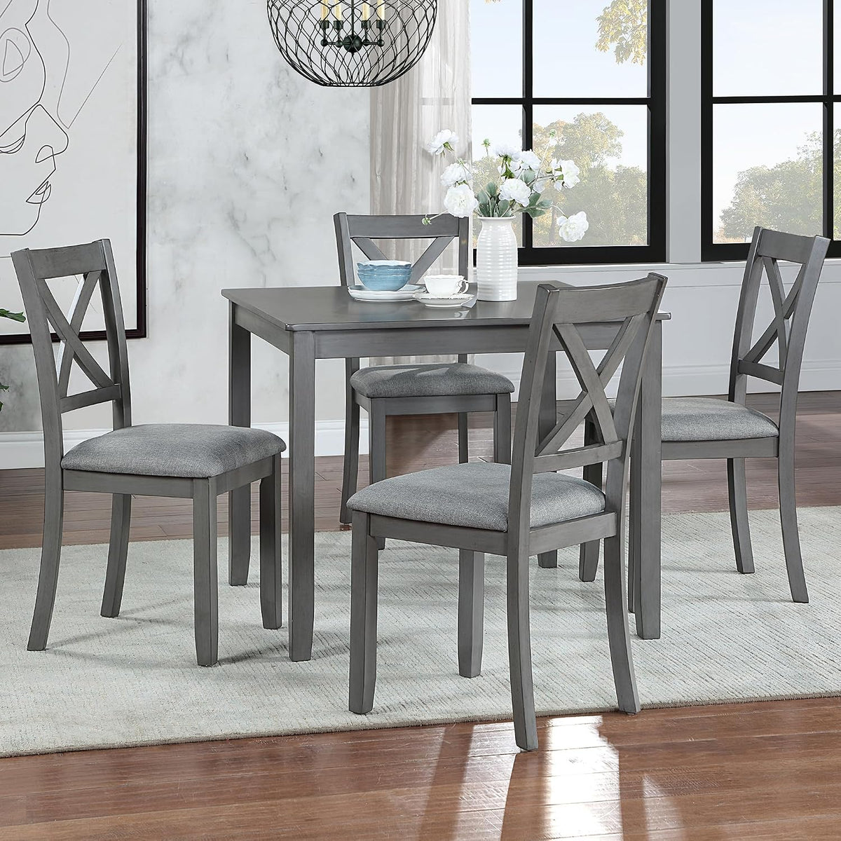 harper & bright designs modern 5-piece wooden dining, close-up detail