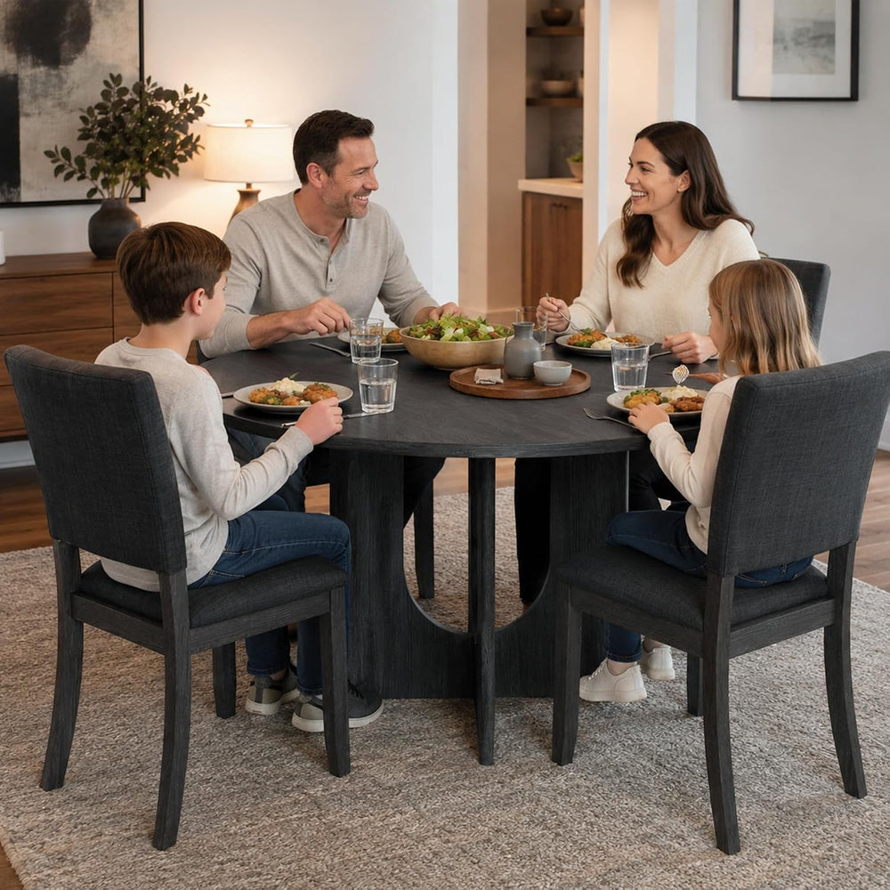 Round Dining Table Set for 4, 47" Round Tabletop, Dark Gray