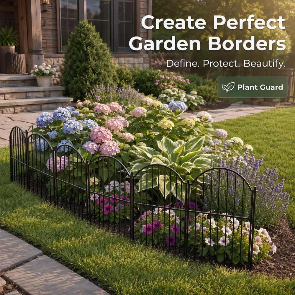 Decorative Metal Garden Fence, 48in(H) No-Dig Flower Bed Border, 24ft(L)
