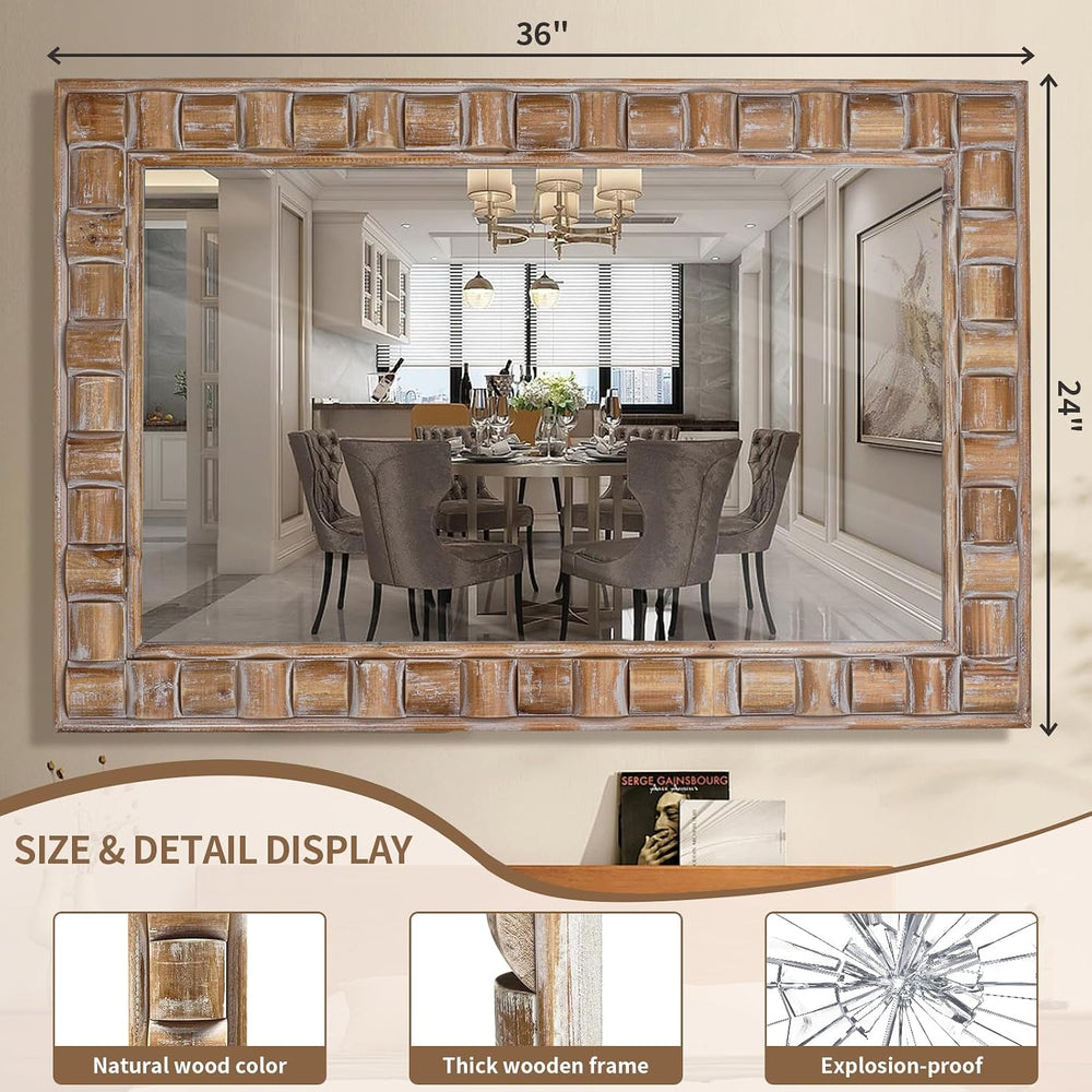 36x24 Inch Rustic Rectangle Wall Mirror