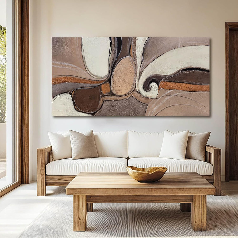 YETHEN WAL Neutral Earth-Tone Abstract Wall Art, Gold Accent Textured Canvas ...