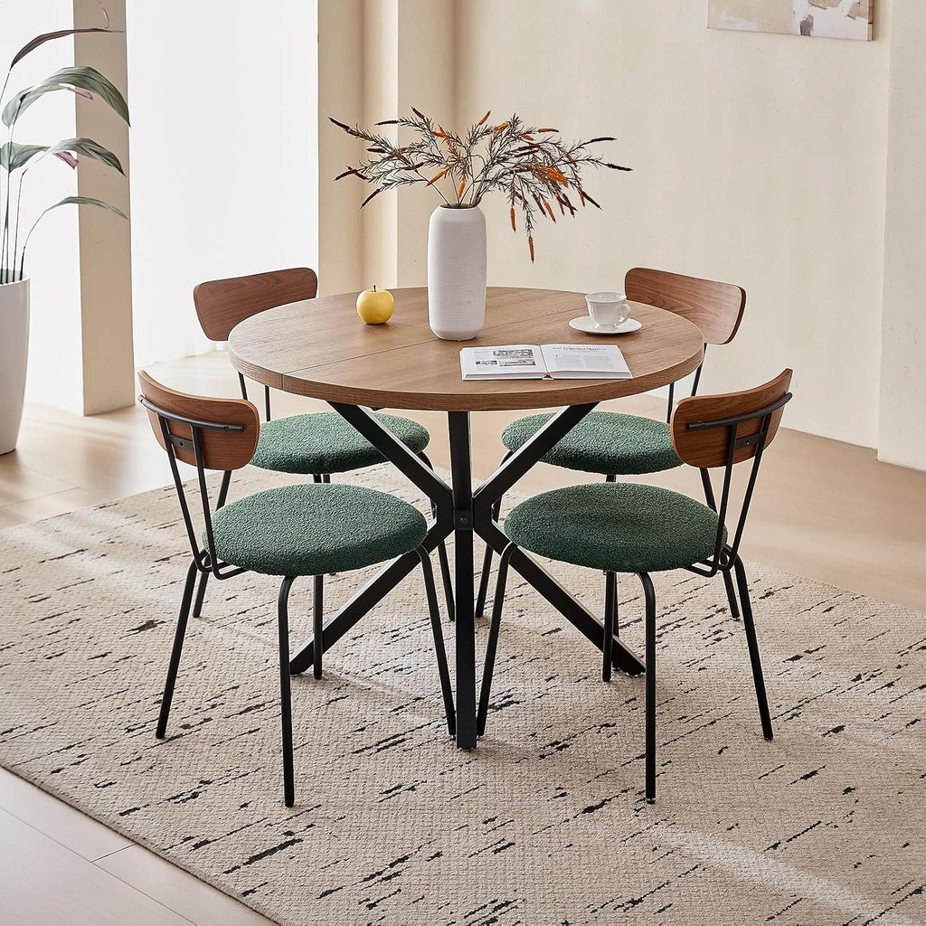39" Brown Round Dining Table Set for 4 Green Chair