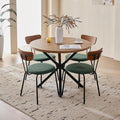 39" Brown Round Dining Table Set for 4 Green Chair