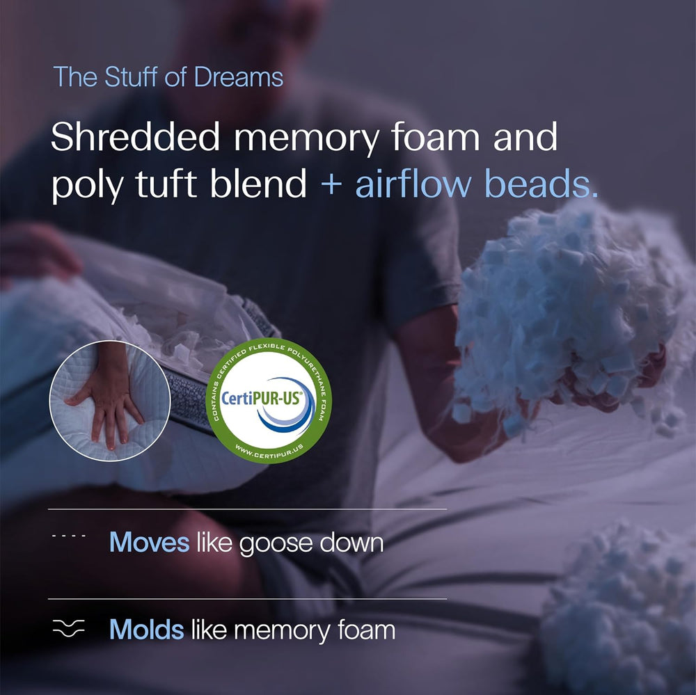 DreamyBlue Gusseted Sapphire Pillow, Shredded Memory Foam, King