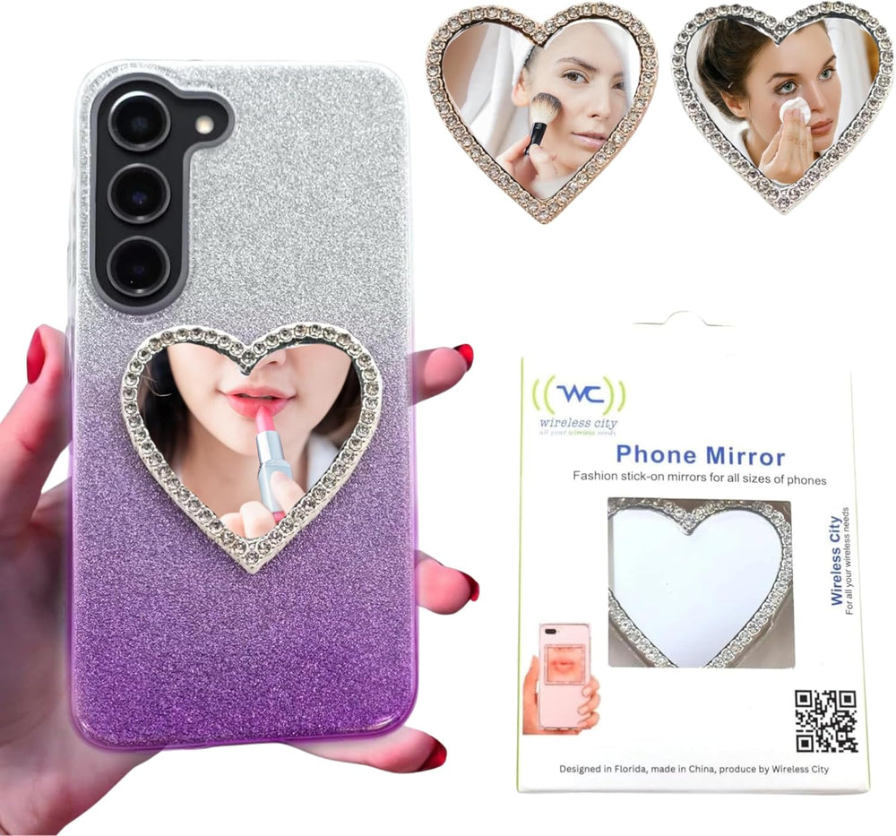 Wireless City Heart Phone Mirror Stick On for Phone Case, 2 Pack (Silver &amp...
