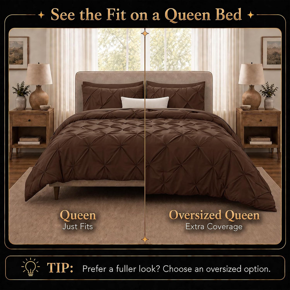 CozyLux Queen Comforter Set Brown, 7 Pieces Pintuck Bed in a Bag