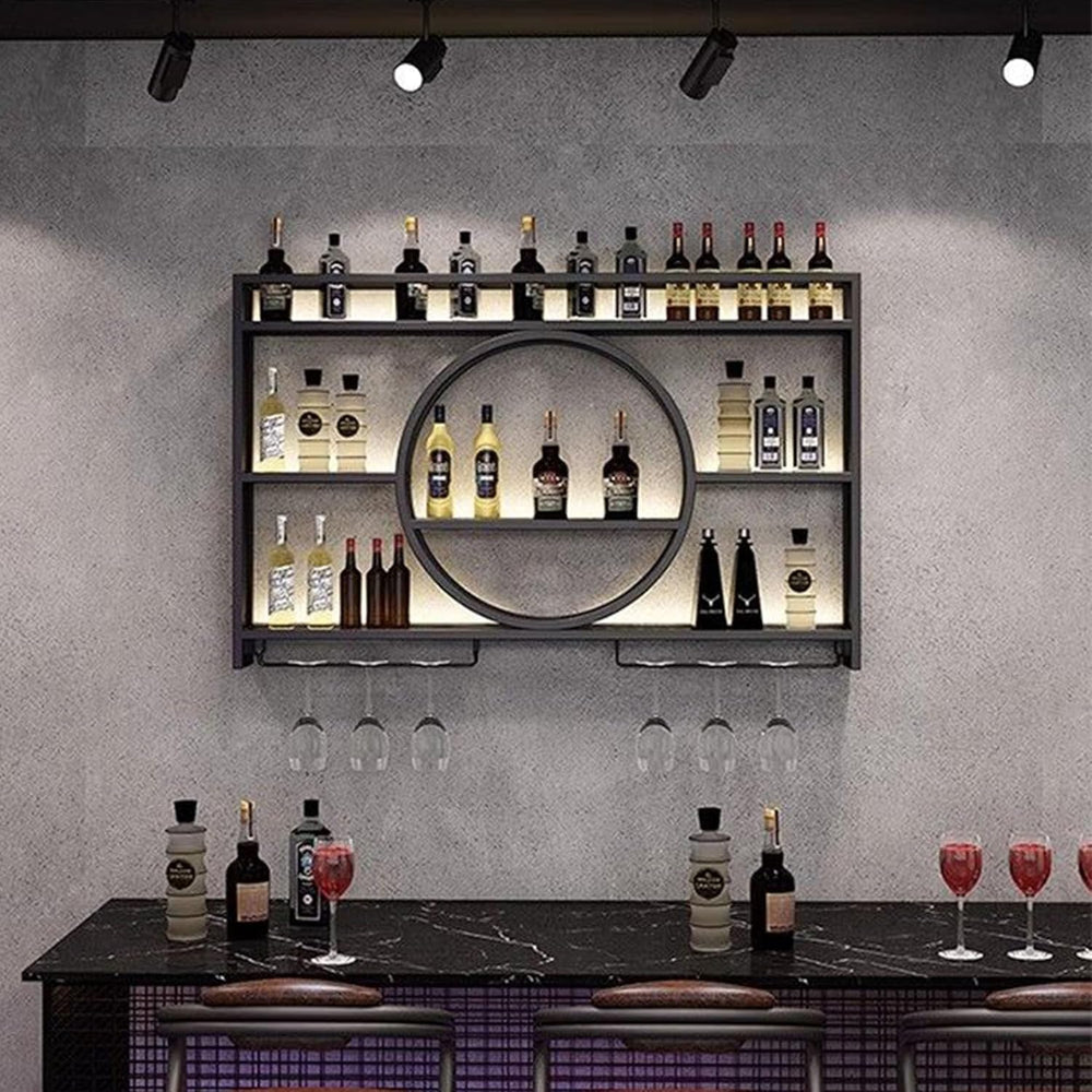 Wine Rack Wall Mounted with Wine Glass Rack Floating Bar Shelves for Liquor B...