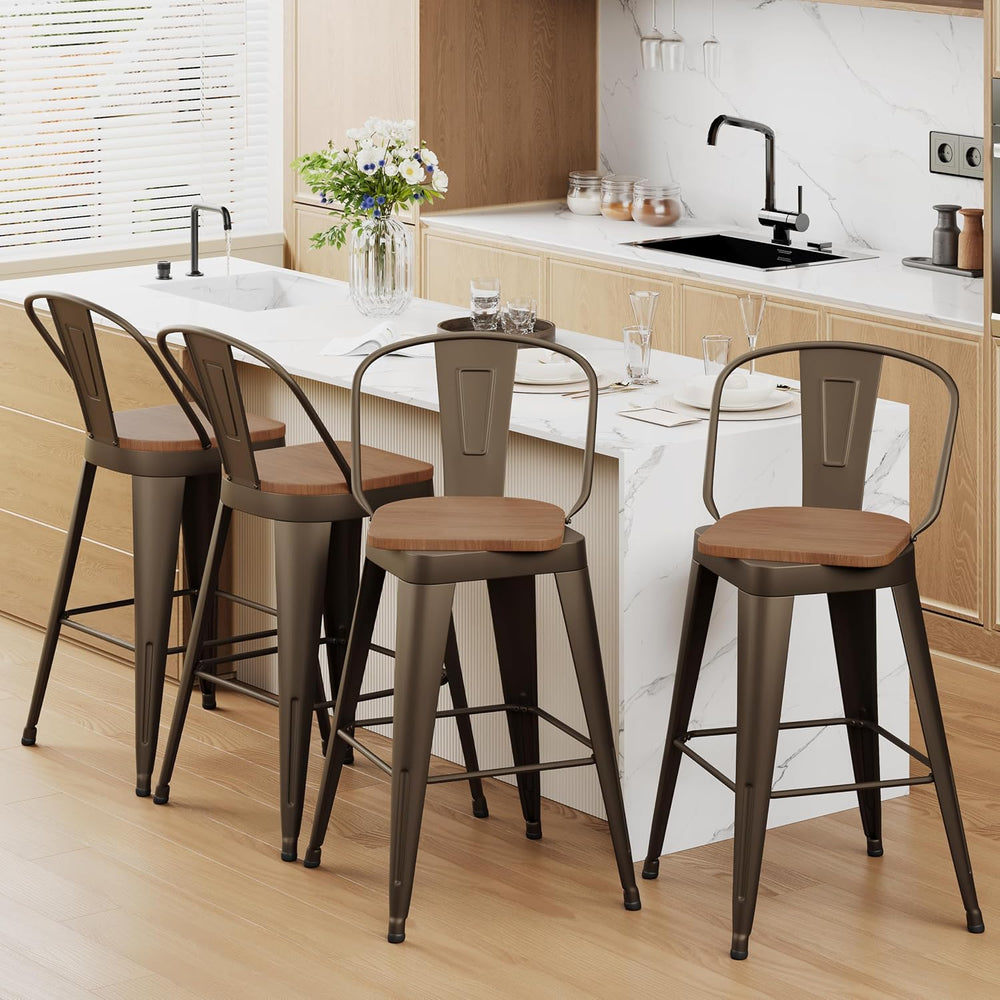 Aklaus Swivel Metal Bar Stools Swivel Modern Farmhouse Bar Chairs with High B...