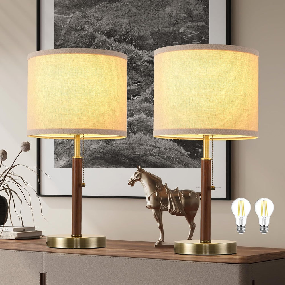 Table Lamp Set of 2 Modern Bedside Buffet Table Lamp with Pull Chain