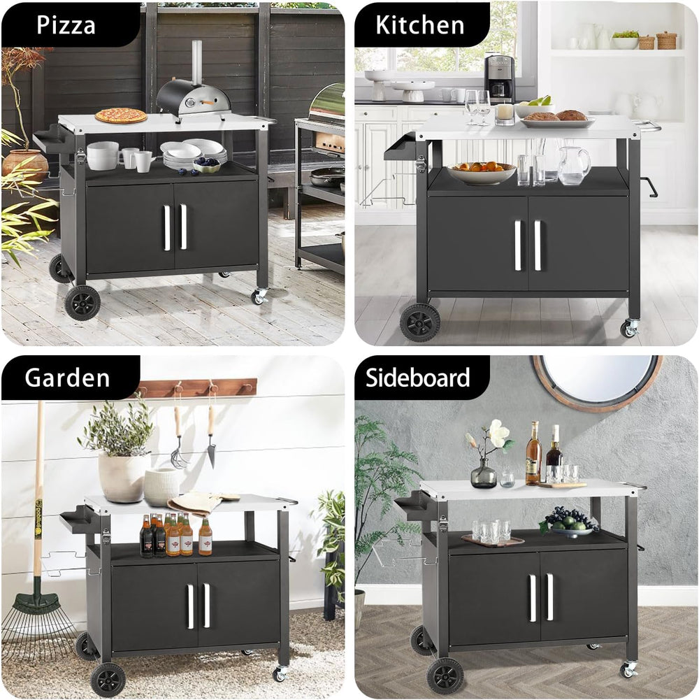 Kendane Grill Cart Table with Big Storage Cabinet