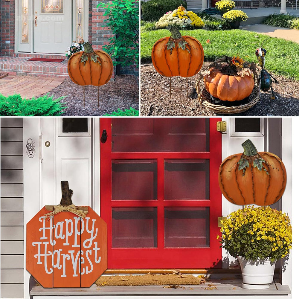 17" H Metal Pumpkin Garden Stake Fall Decor Decorative Pumpkin Yard Sign