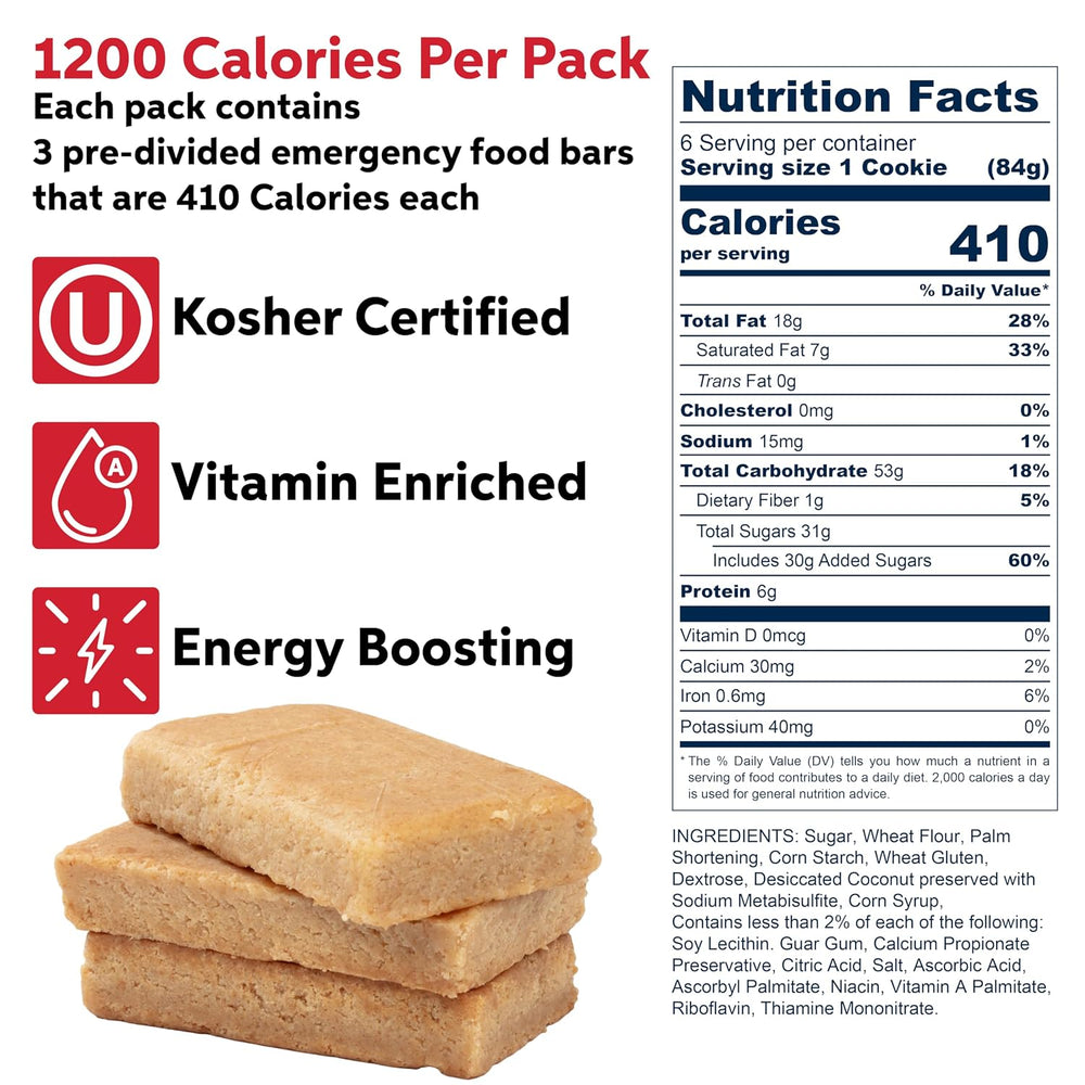 SOS Food Lab Emergency Food Bar - 1200 Calorie Ration (5 Pack Shortbread Cook...