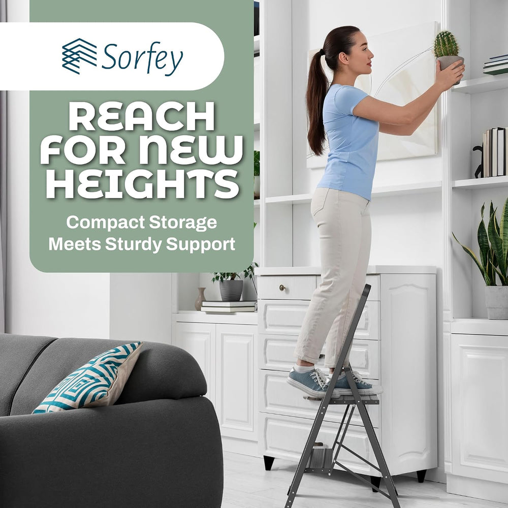 Step Ladder 2 Step Folding, Decorative - Modern Beautiful Black Aluminum,Lock...