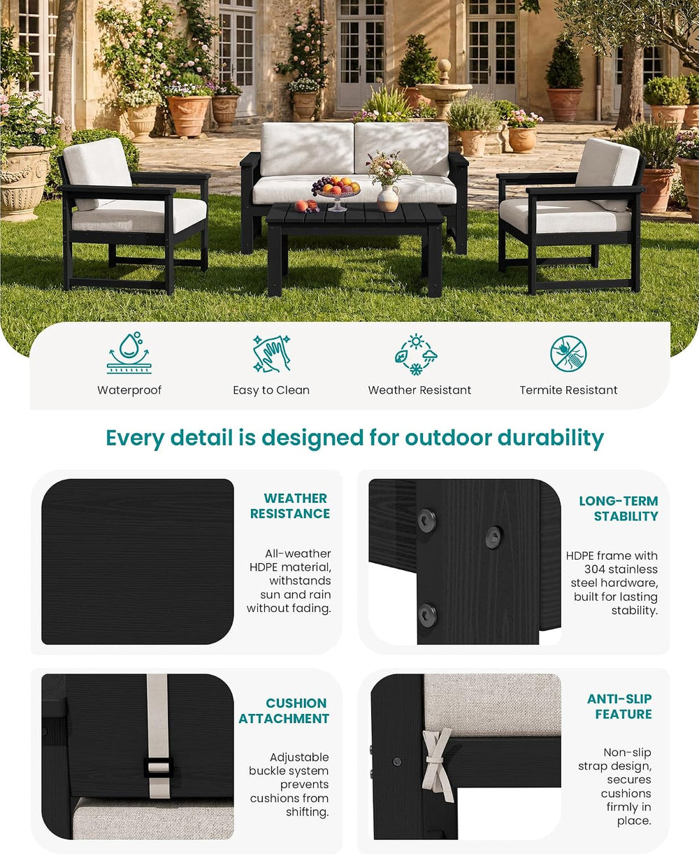 SERWALL 2 Pieces HDPE Cushioned Single Adirondack Armchair Sofa Set
