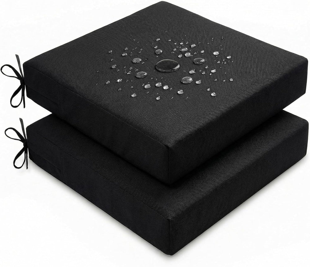 Loveboat 4 in Thick Outdoor Square Chair Cushions 22 x 22 （Set of 2） Black