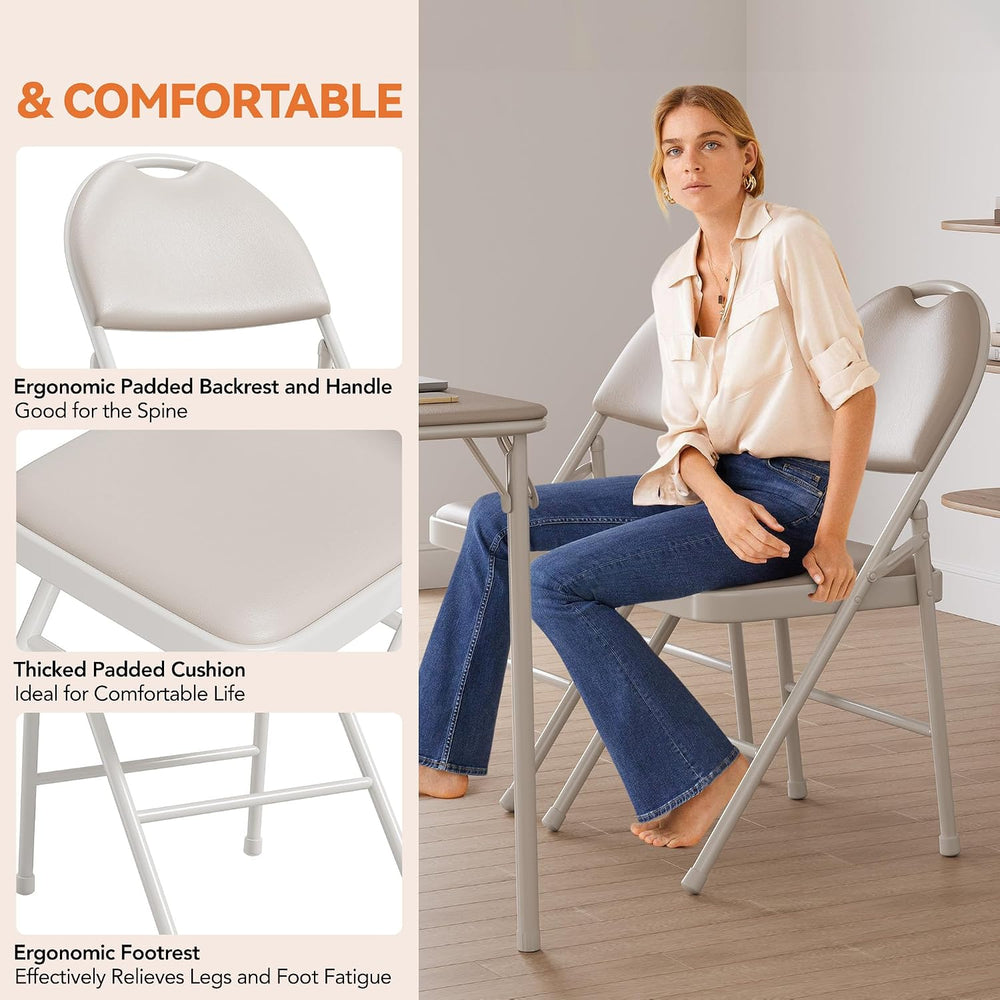 GAOMON 4-Piece PU Upholstered Folding Chair Set, Card Chairs, Beige