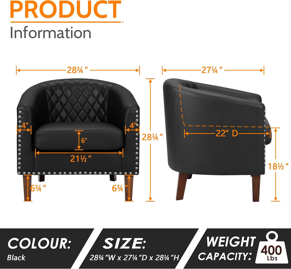 PrimeZone Barrel Chair Set of 2, Comfy Accent Chair, Faux Leather Living Room...
