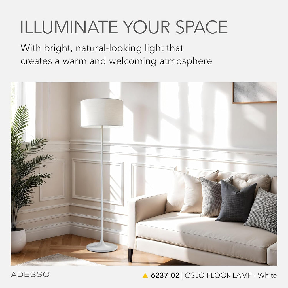 Adesso Floor Lamp, Matte White, Scratch-Proof, Corrosion Resistant, 60”