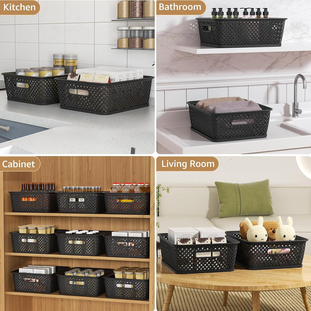 MaxGear 3 Pack Plastic Storage Baskets, Large, Black
