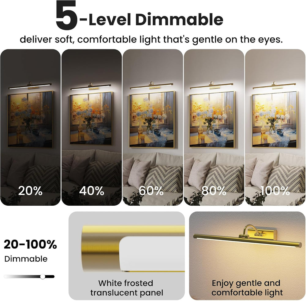 24" Picture Lights for Wall with 8000mAh Battery - Brass Operated Wirele...