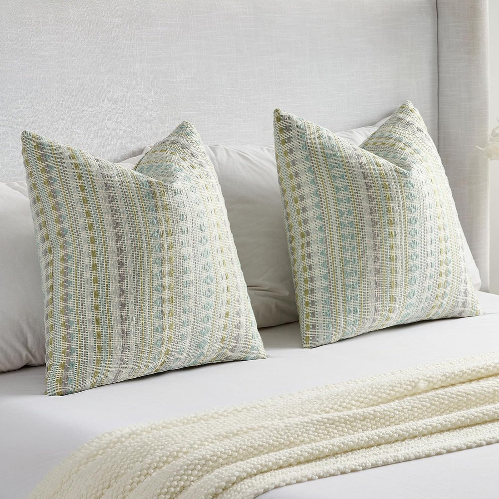 FUTEI Pack of 2 Boho Throw Pillow Covers 20x20 Inch, Green Blue White