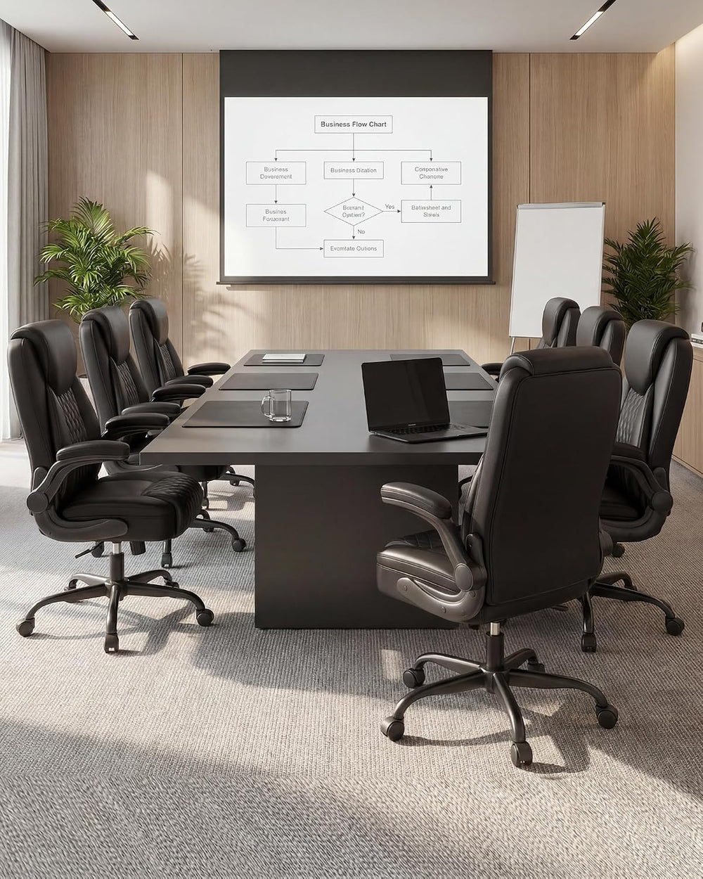 COMHOMA Mid-Back Office Chair, Ergonomic PU Desk Chair with Flip up Arms, Sma...