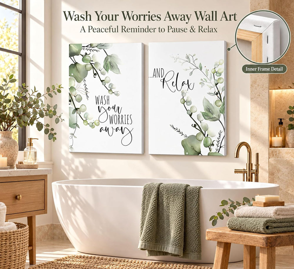 UHVBBCO 2 Pcs Eucalyptus Botanical Canvas Wall Art 12x16in
