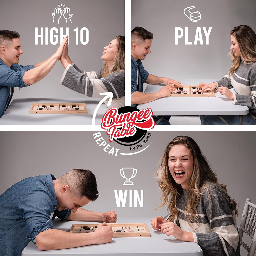 Bungee Table Fast Sling Puck Game, 2-Player Wooden Tabletop Game
