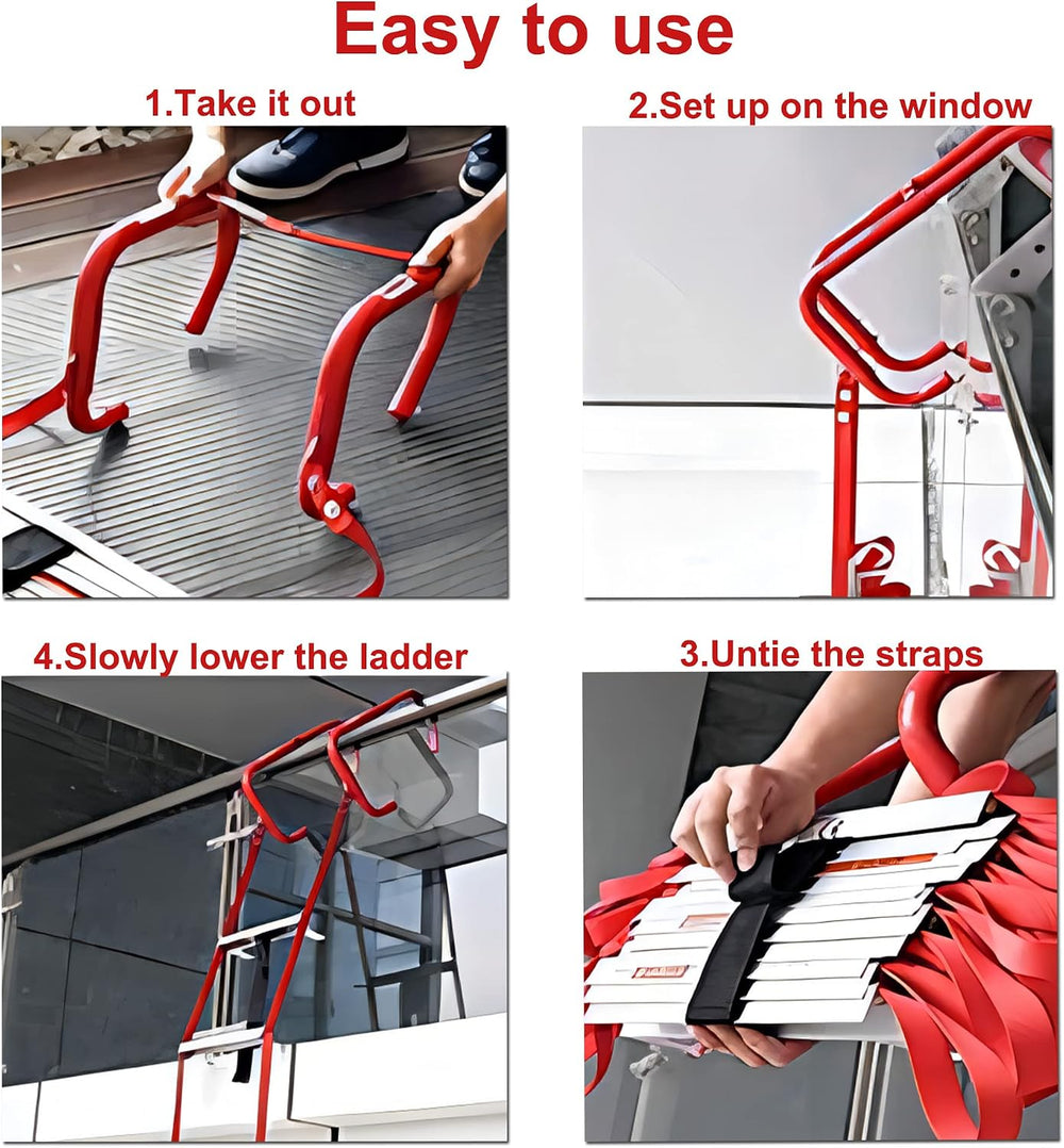 2 Story Fire Escape Ladder, Safety Ladder with Anti-Slip Rungs, Portable Emer...