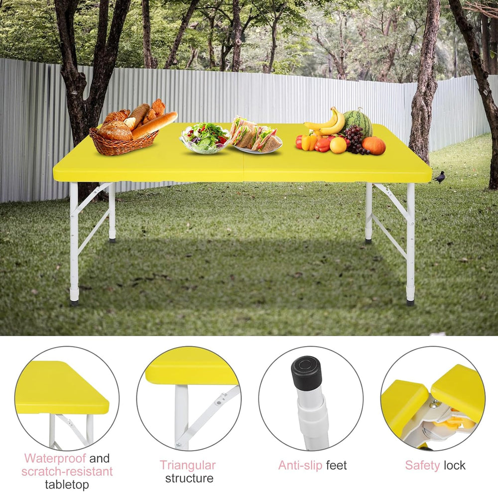 Portable 4Ft Folding Table, Heavy Duty Plastic Fold-in-Half Utility Foldable ...