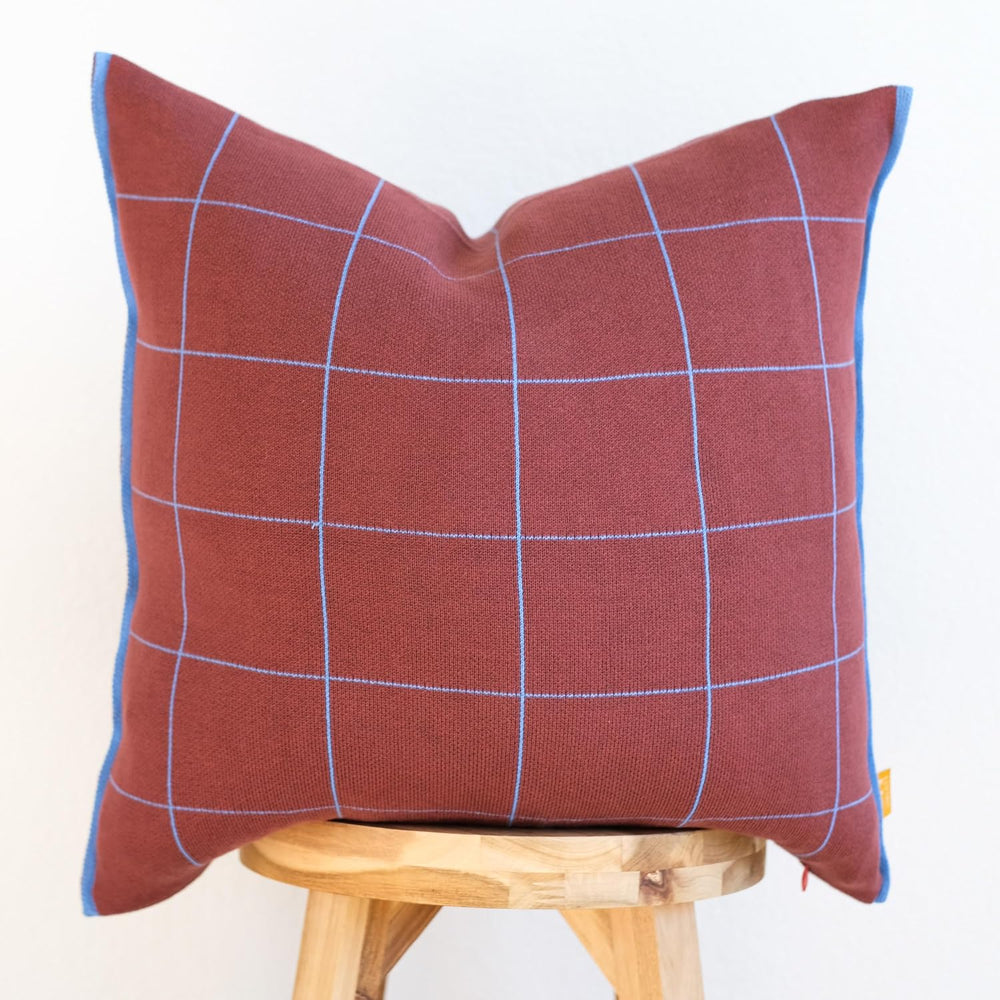 100% Soft Cotton Knitted Modern Window Pane Pillow Cover 18x18 (Burgundy, Mar...