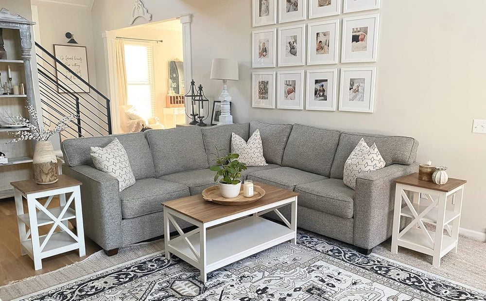 PHI VILLA White Farmhouse Coffee Tables with Storage for Living Room